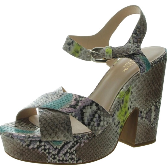 KATE SPADE GRACE LEATHER SNAKE PRINT PLATFORM SANDALS NWT - Picture 3 of 8